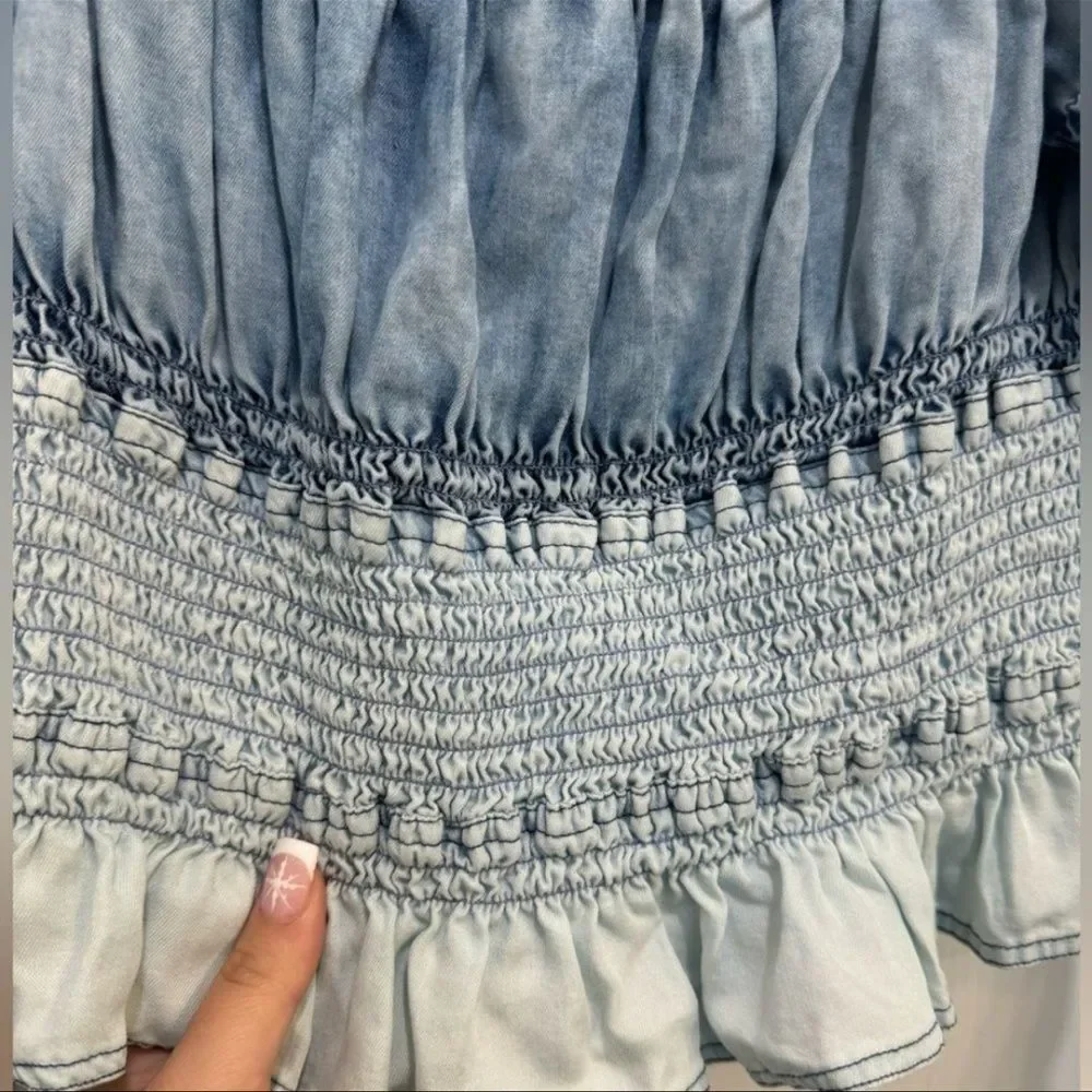 Anthropologie Pilcro Smocked Peasant Top – Blue/White Tie-Dye – Size Small - Picture 5 of 8